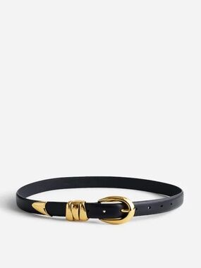 Madewell Black Gold Buckle Genuine Leather Black Quiet Luxury Belt XL 39-45 Inch